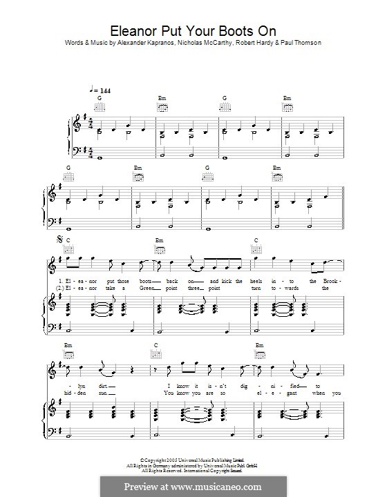 Eleanor Put Your Boots On (Franz Ferdinand): Para vocais e piano (ou Guitarra) by Alexander Kapranos, Nicholas McCarthy, Paul Thomson, Robert Hardy