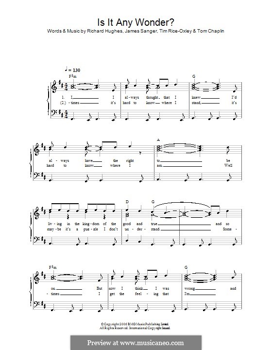 Is It Any Wonder? (Keane): Facil para o piano by James Sanger, Richard Hughes, Tim Rice-Oxley, Tom Chaplin