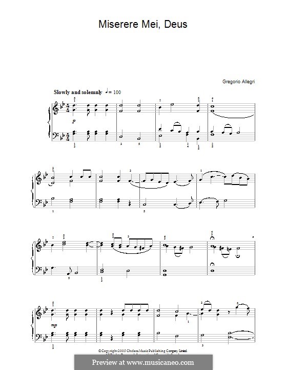 Miserere mei, Deus: Para Piano by Gregorio Allegri