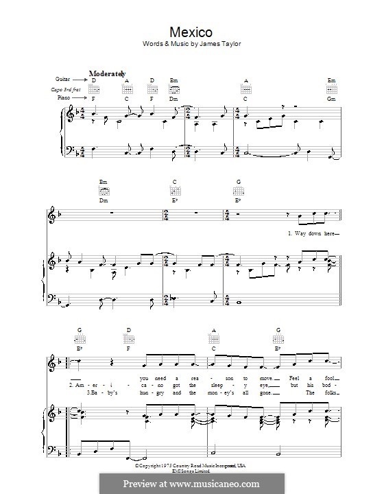 Mexico: Para vocais e piano (ou Guitarra) by James Taylor