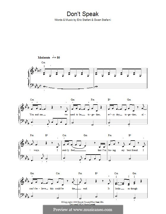 Don't Speak (No Doubt): Facil para o piano by Eric Stefani, Gwen Stefani