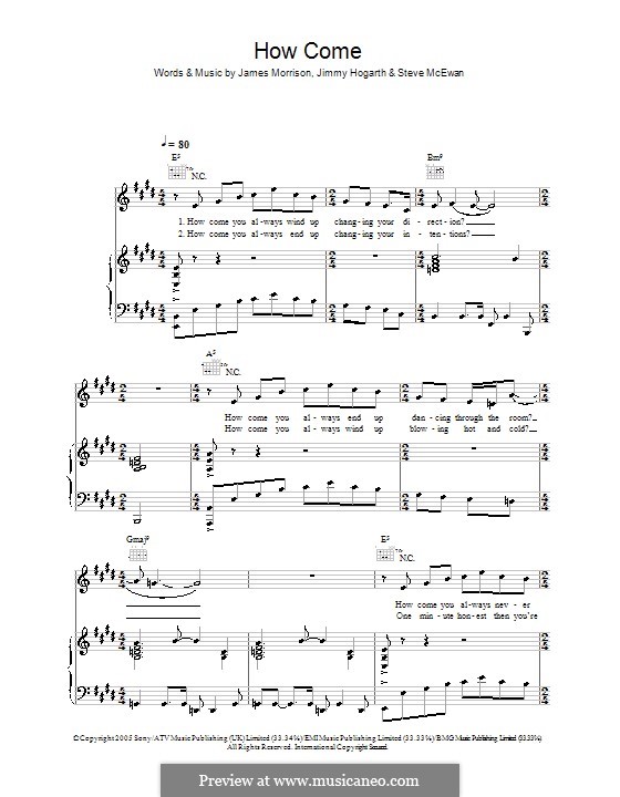 How Come (James Morrison): Para vocais e piano (ou Guitarra) by Jimmy Hogarth, Steve McEwan