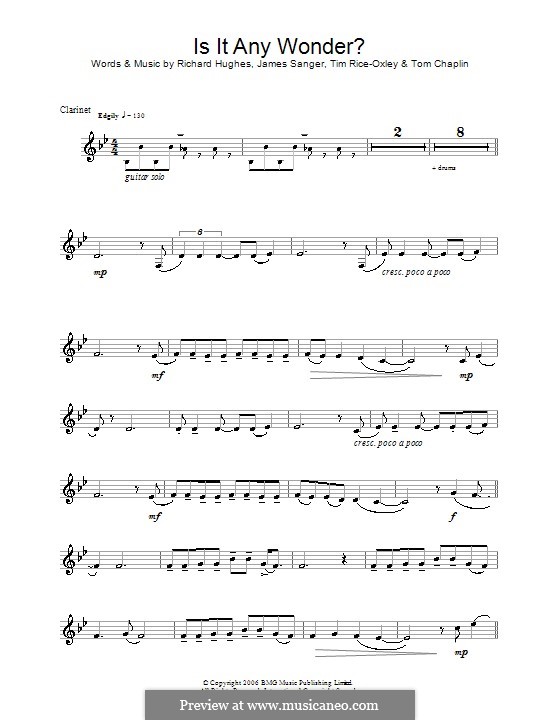 Is It Any Wonder? (Keane): para clarinete by James Sanger, Richard Hughes, Tim Rice-Oxley, Tom Chaplin