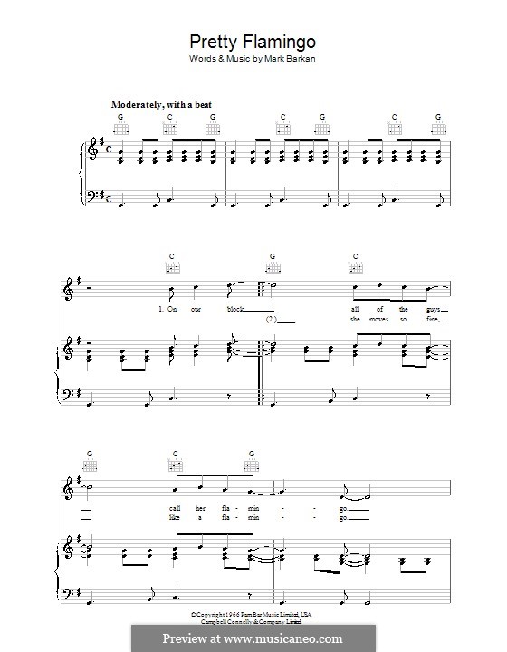Pretty Flamingo: Para vocais e piano (ou Guitarra) by Mark Barkan