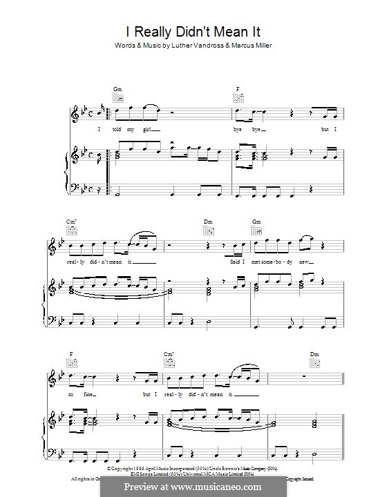 I Really Didn't Mean It: Para vocais e piano (ou Guitarra) by Marcus Miller