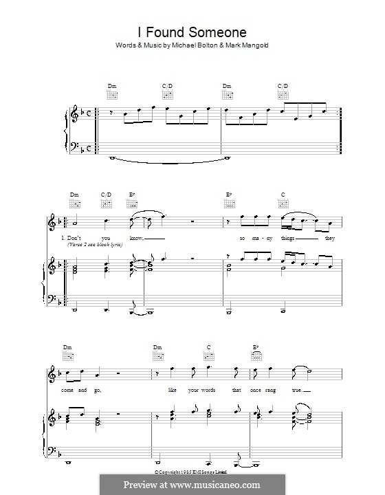 I Found Someone (Cher): Para vocais e piano (ou Guitarra) by Mark Mangold, Michael Bolton