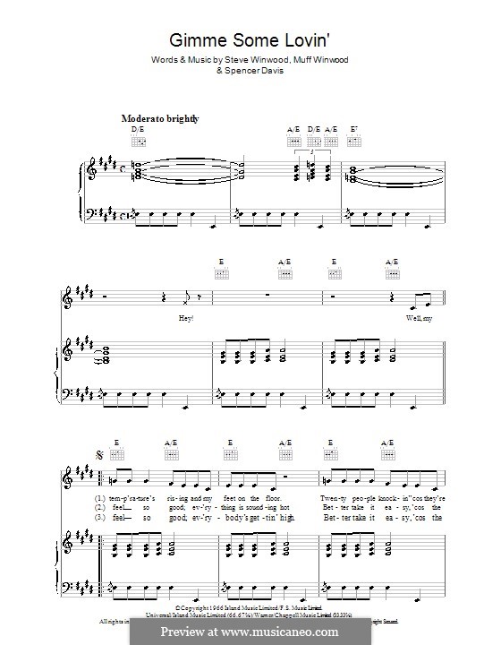 Gimme Some Lovin' (The Spencer Davis Group): Para vocais e piano (ou Guitarra) by Muff Winwood, Spencer Davis, Steve Winwood