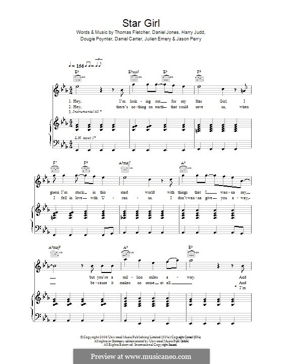 Star Girl (McFly): Para vocais e piano (ou Guitarra) by Tom Fletcher, Daniel Carter, Danny Jones, Dougie Poynter, Harry Judd, Jason Perry, Julian Emery