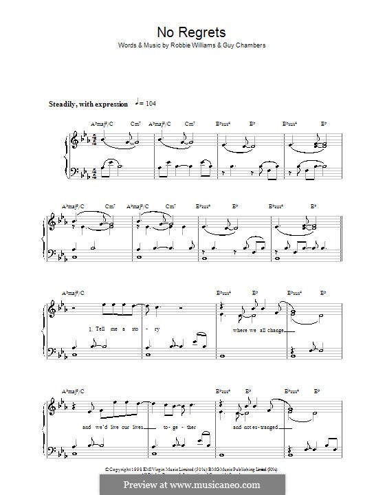 No Regrets: Facil para o piano by Guy Chambers, Robbie Williams