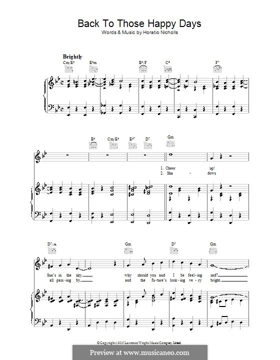 Back to Those Happy Days: Para vocais e piano (ou Guitarra) by Horatio Nicholls