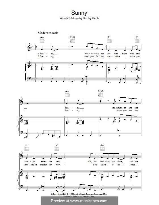 Sunny: Para vocais e piano (ou Guitarra) by Bobby Hebb