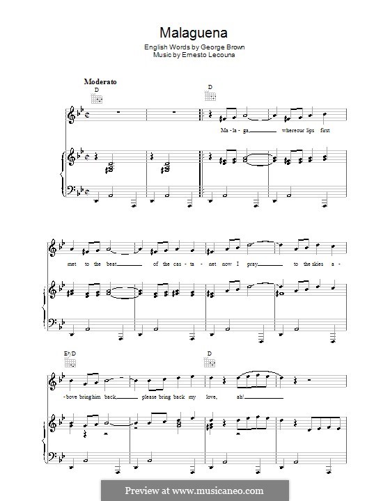 Malaguena: Para vocais e piano (ou Guitarra) by folklore