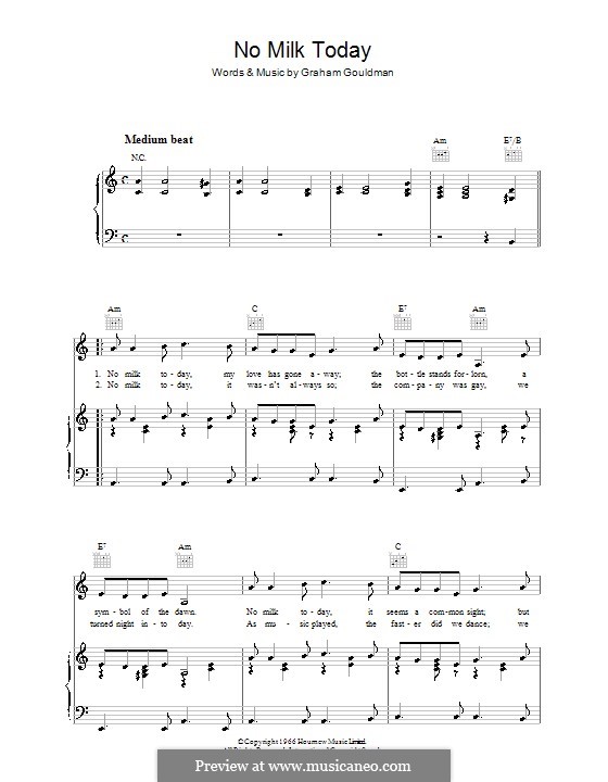 No Milk Today: Para vocais e piano (ou Guitarra) by Graham Gouldman