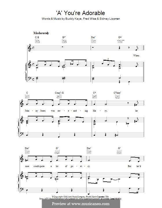 'A' You're Adorable (Buddy Kaye): Para vocais e piano (ou Guitarra) by Buddy Kaye, Fred Wise, Sidney Lippman