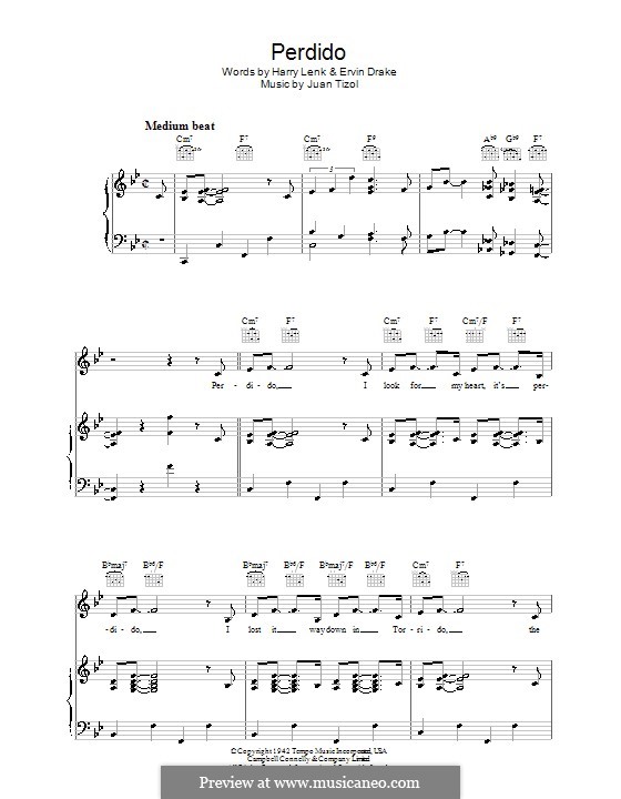 Perdido (Duke Ellington): Para vocais e piano (ou Guitarra) by Juan Tizol