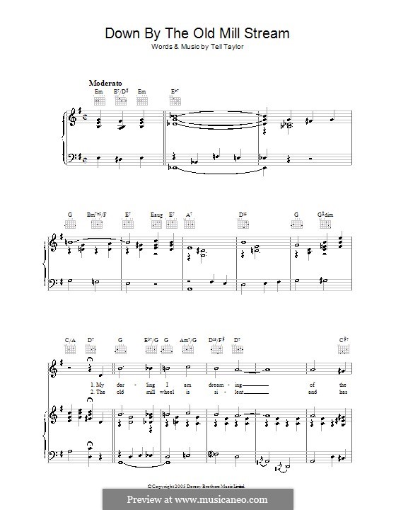 Down by the Old Mill Stream: Para vocais e piano (ou Guitarra) by Tell Taylor