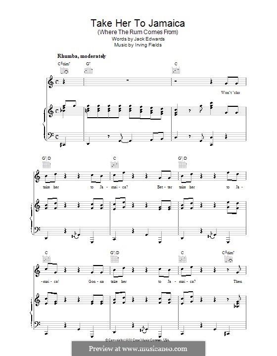Take Her to Jamaica (Where the Rum Come from): Para vocais e piano (ou Guitarra) by Irving Fields
