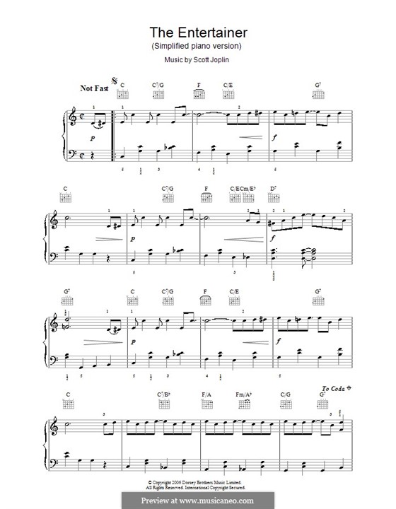 The Entertainer, for Piano: Easy version with fingering by Scott Joplin