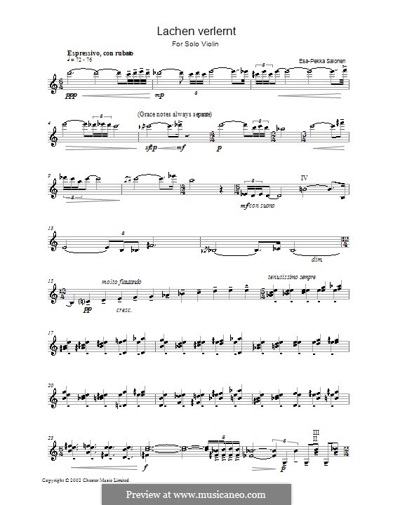 Lachen Verlernt for Solo Violin: para um único musico (Editado por H. Bulow) by Esa-Pekka Salonen