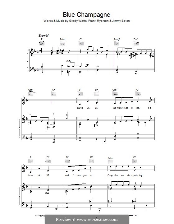 Blue Champagne (Jimmy Dorsey): Para vocais e piano (ou Guitarra) by Frank Ryerson, Grady Watts, Jimmy Eaton
