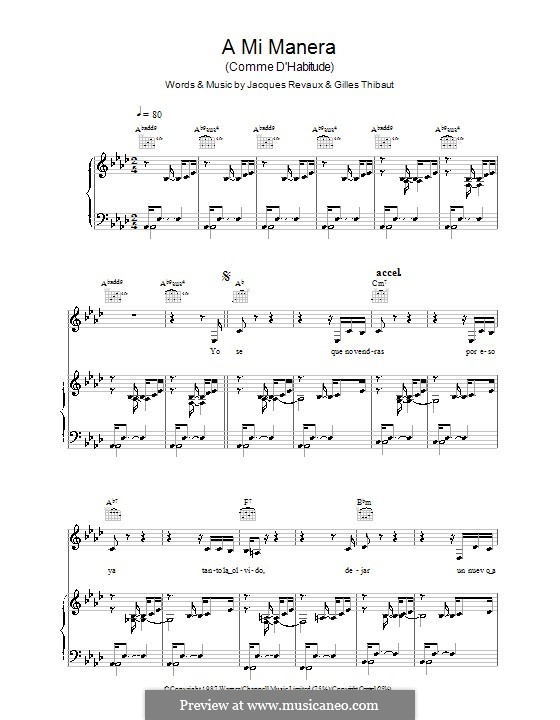 A Mi Manera (Comme D'Habitude): Para vocais e piano (ou Guitarra) by Gilles Thibault, Jacques Revaux