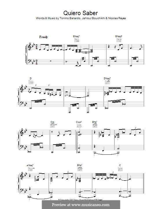 Quiero Saber (Gipsy Kings): Para vocais e piano (ou Guitarra) by Jahloul Bouchikhi, Nicolas Reyes, Tonino Baliardo