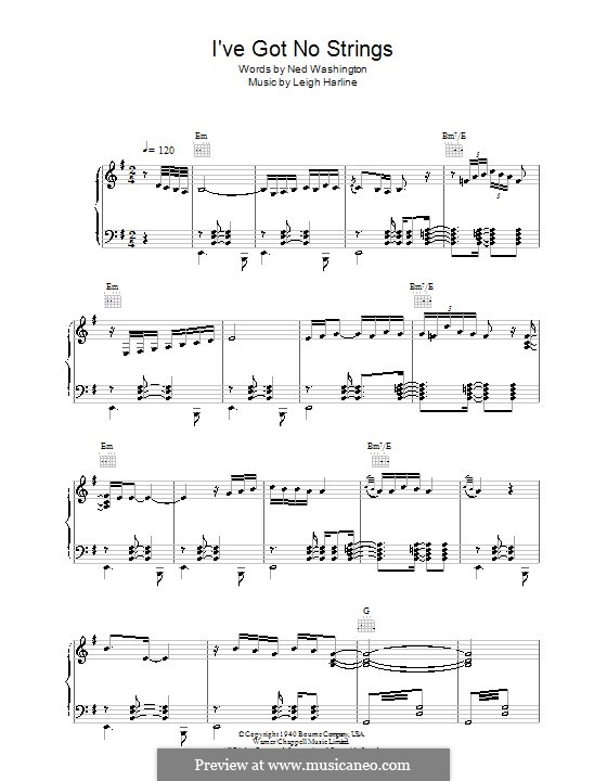 I've Got No Strings (from Walt Disney's Pinocchio): Para vocais e piano (ou Guitarra) by Leigh Harline