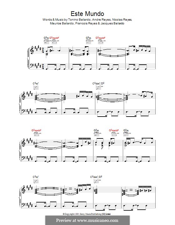 Este Mundo (Gipsy Kings): Para vocais e piano (ou Guitarra) by Andre Reyes, Francois Reyes, Jacques Baliardo, Maurice Baliardo, Nicolas Reyes, Tonino Baliardo