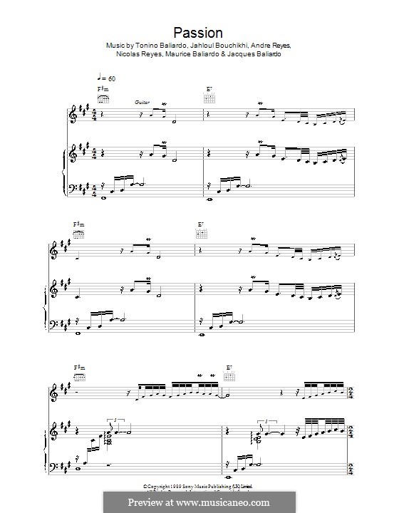 Passion (Gipsy Kings): Para vocais e piano (ou Guitarra) by Andre Reyes, Jacques Baliardo, Jahloul Bouchikhi, Maurice Baliardo, Nicolas Reyes, Tonino Baliardo