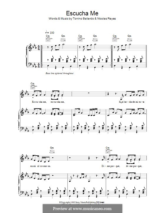 Escucha Me (Gipsy Kings): Para vocais e piano (ou Guitarra) by Nicolas Reyes, Tonino Baliardo