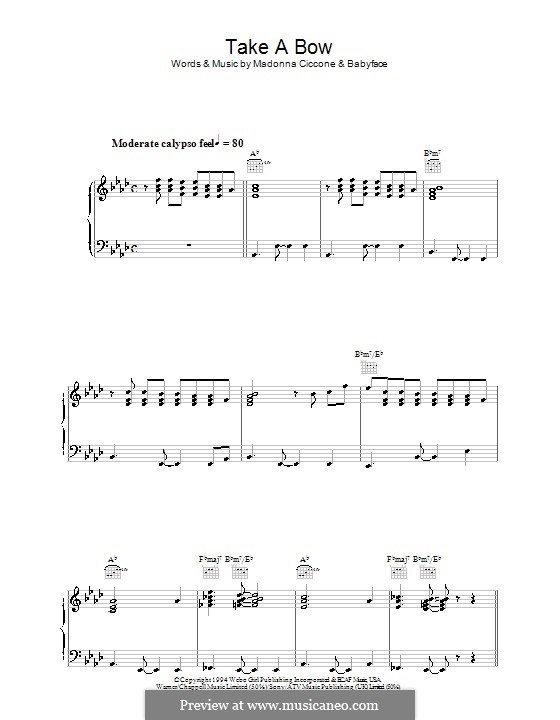 Take a Bow (Madonna): Para vocais e piano (ou Guitarra) by Kenneth 'Babyface' Edmonds