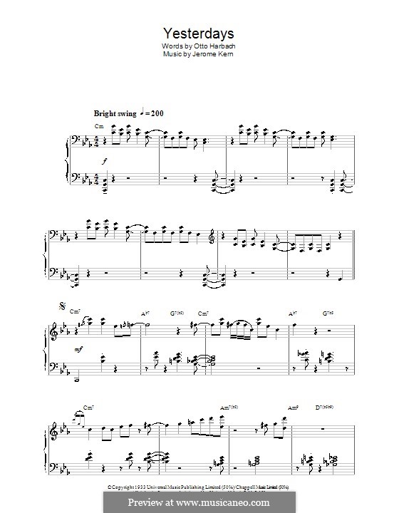 Yesterdays: Para Piano by Jerome Kern