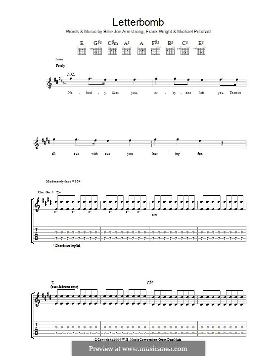Letterbomb (Green Day): Para guitarra com guia by Billie Joe Armstrong, Tré Cool, Michael Pritchard