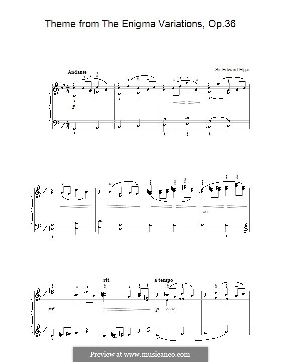 Fragments: Theme, for easy piano by Edward Elgar