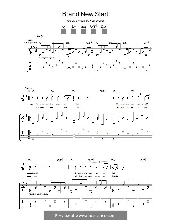Brand New Start: Para guitarra com guia by Paul Weller