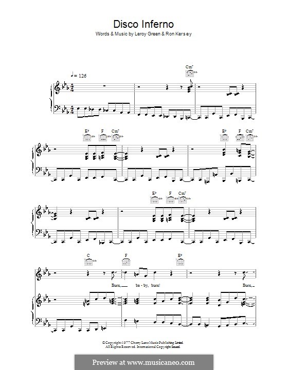 Disco Inferno (The Trammps): Para vocais e piano (ou Guitarra) by Leroy Green, Ron Kersey