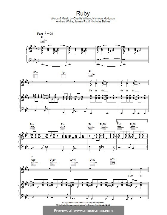 Ruby (Kaiser Chiefs): Para vocais e piano (ou Guitarra) by Andrew White, James Rix, Nicholas Baines, Nicholas Hodgson, Charles Wilson