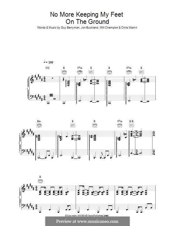 No More Keeping My Feet on the Ground (Coldplay): Para vocais e piano (ou Guitarra) by Chris Martin, Guy Berryman, Jonny Buckland, Will Champion