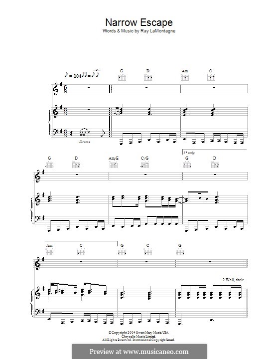 Narrow Escape: Para vocais e piano (ou Guitarra) by Ray LaMontagne