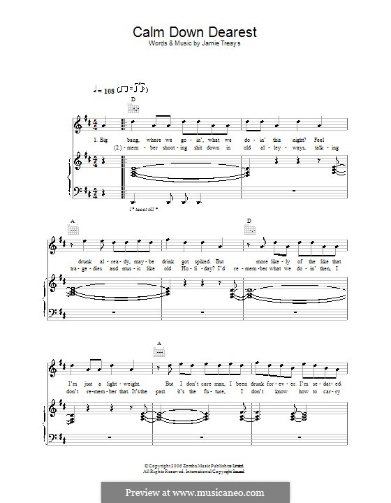 Calm Down Dearest: Para vocais e piano (ou Guitarra) by Jamie Treays