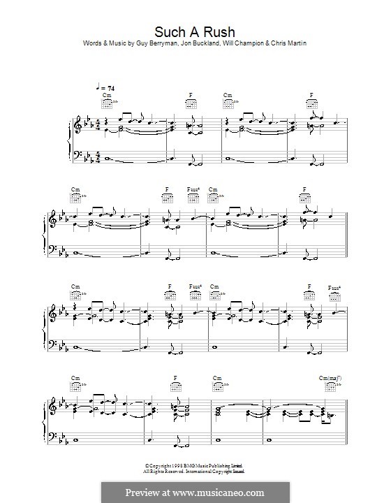 Such a Rush (Coldplay): Para vocais e piano (ou Guitarra) by Chris Martin, Guy Berryman, Jonny Buckland, Will Champion