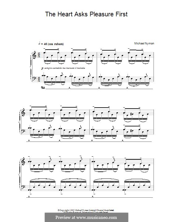 The Heart Asks Pleasure First: The Promise/The Sacrifice (from The Piano): Para Piano by Michael Nyman