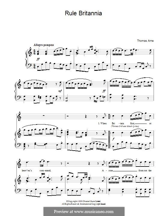 Rule Britannia: Para vocais e piano by Thomas Augustine Arne