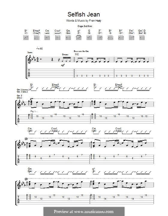 Selfish Jean (Travis): Para guitarra com guia by Fran Healy