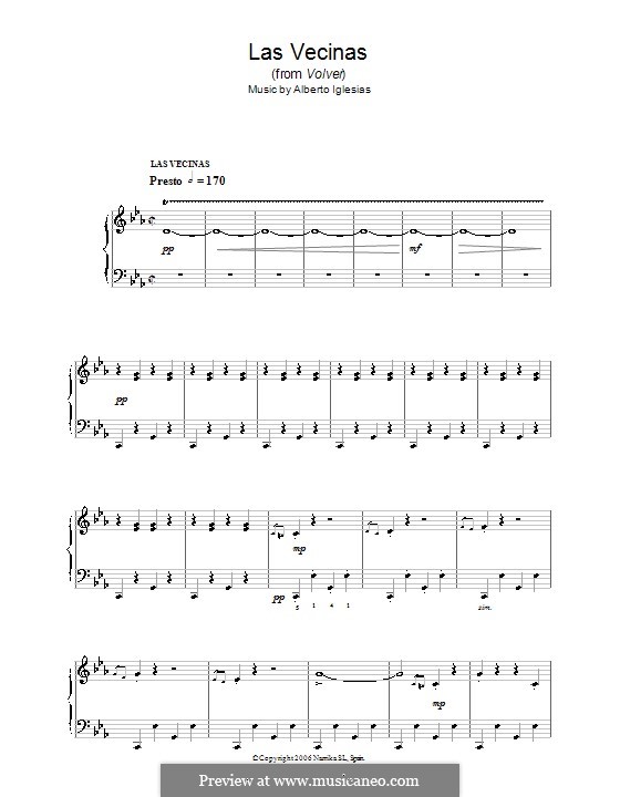 Las Vecinas (from Volver): Para Piano by Alberto Iglesias