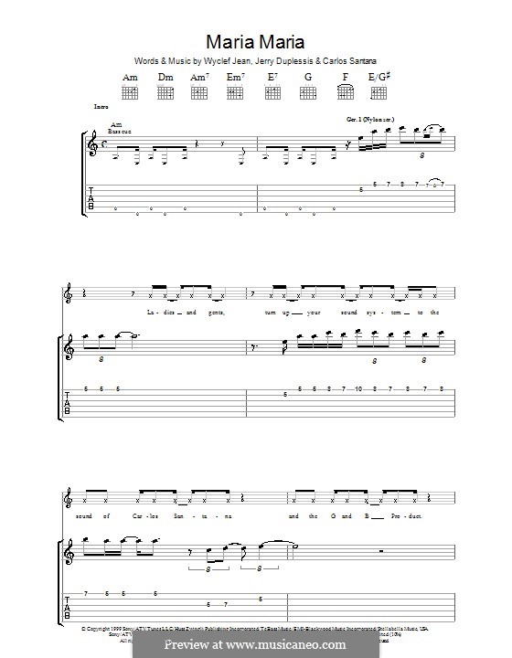 Maria Maria (Santana): Para guitarra com guia by Jerry Duplessis, Wyclef Jean