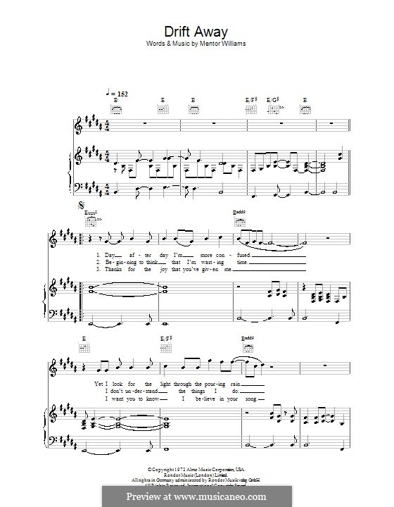 Drift Away (Dobie Gray): Para vocais e piano (ou Guitarra) by Mentor Williams