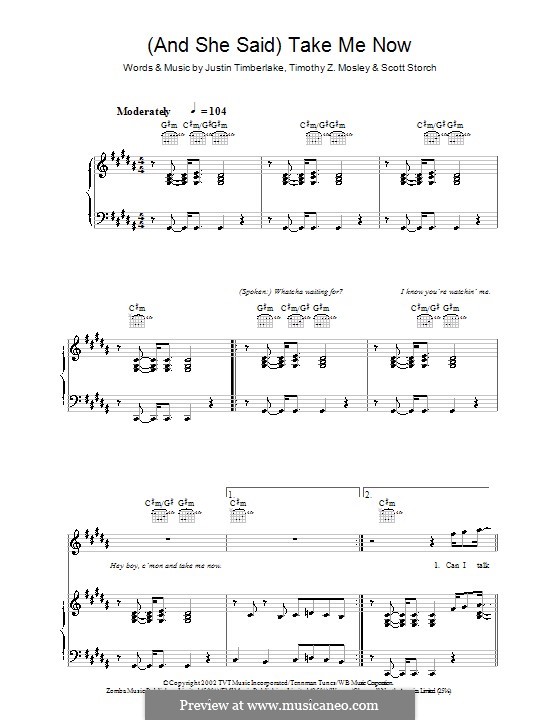 (And She Said) Take Me Now (Justin Timberlake): Para vocais e piano (ou Guitarra) by Scott Storch, Timbaland