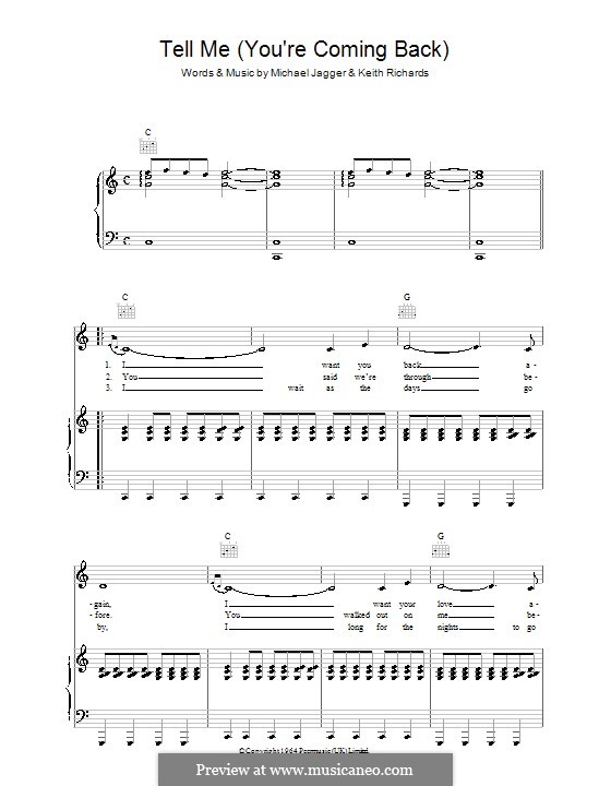 Tell Me (You're Coming Back): For voice and piano or guitar (The Rolling Stones) by Keith Richards, Mick Jagger