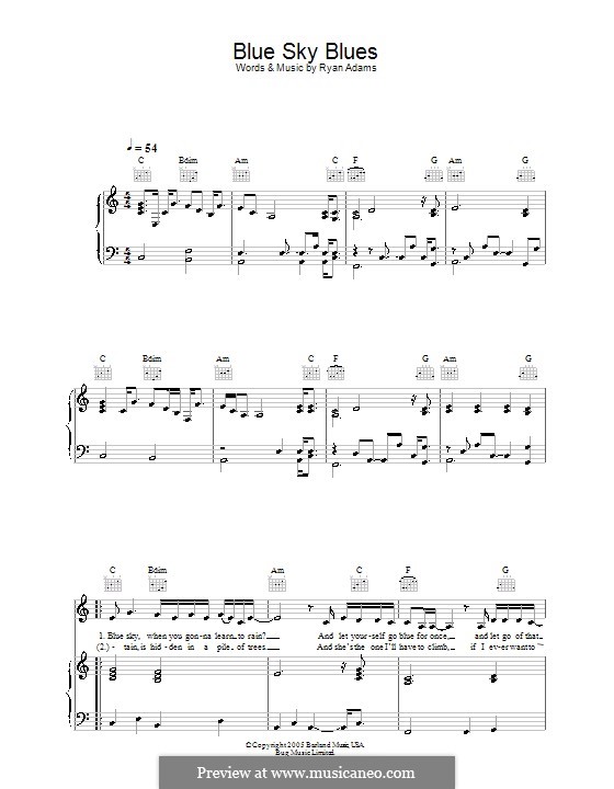Blue Sky Blues: Para vocais e piano (ou Guitarra) by Ryan Adams